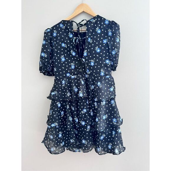 Sandy Liang × Target Women's Floral Print Short Sleeve Tiered Dress Black Sz M - Picture 5 of 7